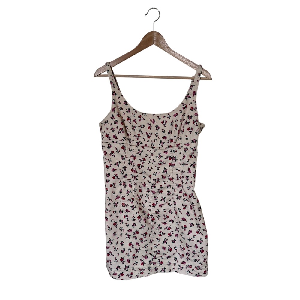 No Boundaries Floral Mini Dress Womens M Ivory Pink Excellent 90s Sleeveless